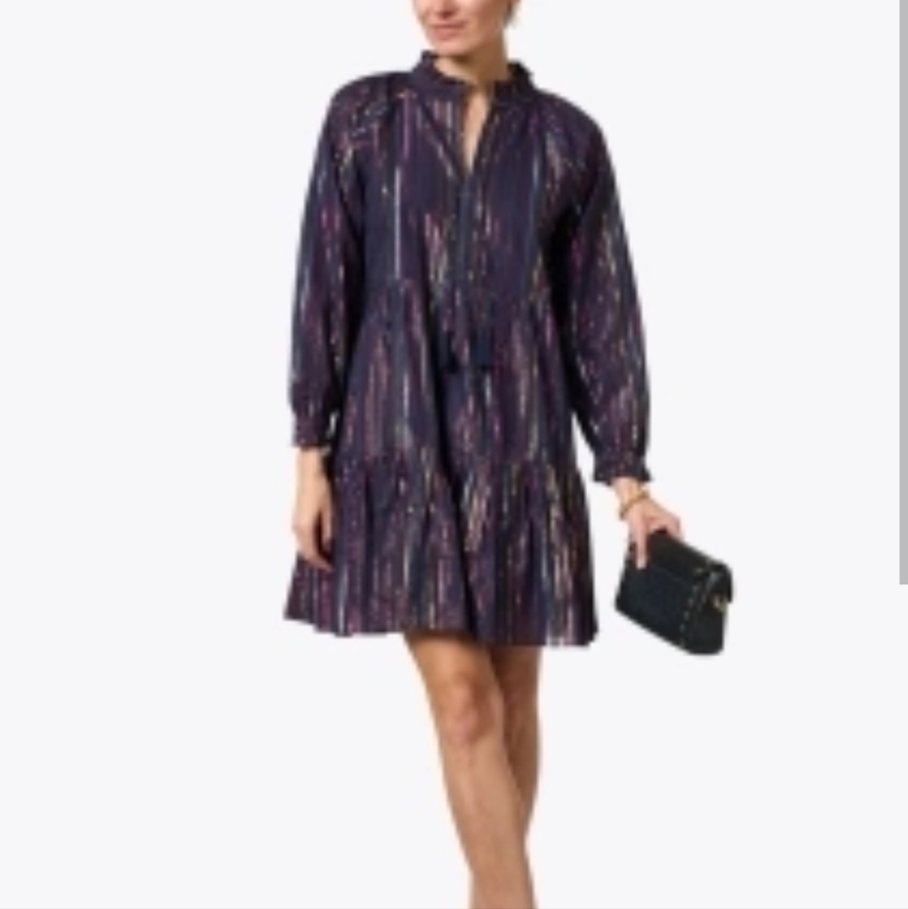 Roller Rabbit Janni Rainbow Lurex Stripe Tassel Tie Split V-Neck Dress